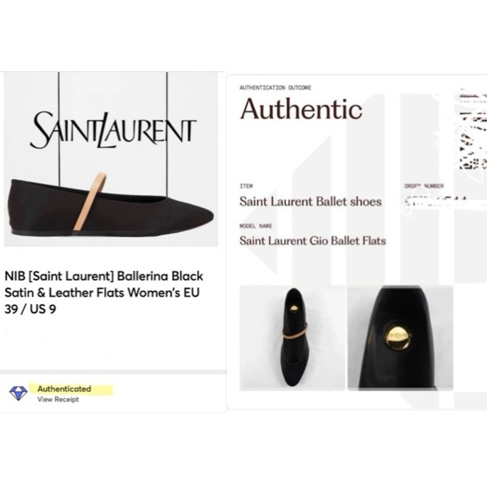 NIB [Saint Laurent] Ballerina Black Satin & Leather Flats Women's EU 39 / US 9 - Picture 16 of 16